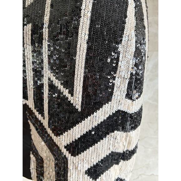 Vintage Y2K Bebe Geo Sequin Cutout Mini Dress - Small Black Cream Party Clubwear - Picture 7 of 7